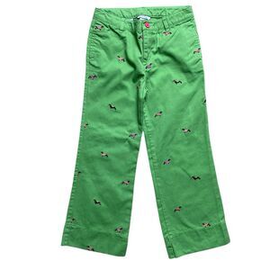 Hartstrings Pants Girls size 6 Green Flare Embroidered Dogs Cotton